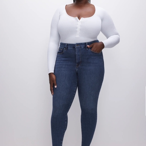 Good American Good Legs Jeans Blue 866 Dark Wash Raw Hem Size 18 EUC - Picture 11 of 11